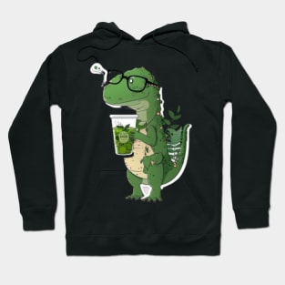 Green T-rex drinking tea Illustration Hoodie